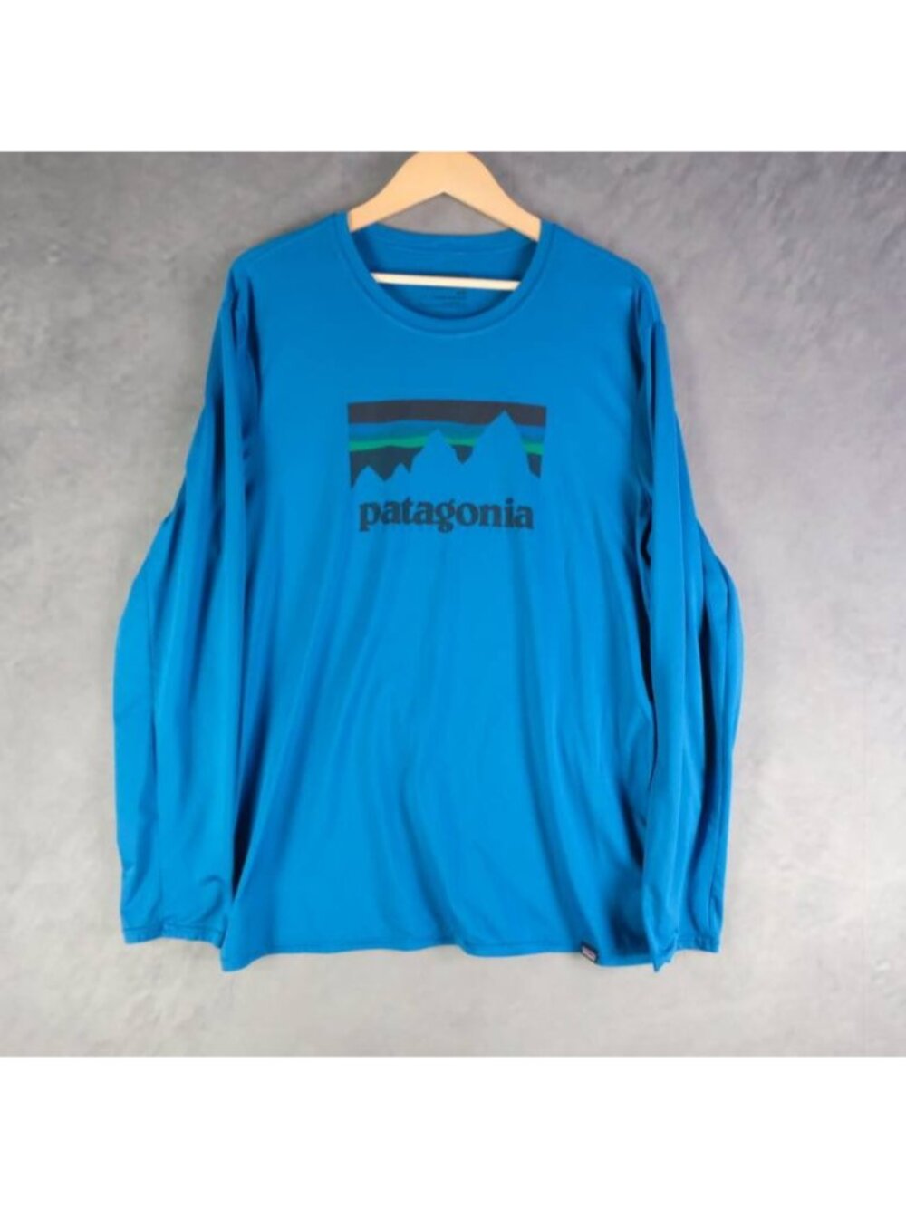 Patagonia Shirt Mens XL Blue Graphic Capilene Baselayer Long Sleeve Hiking